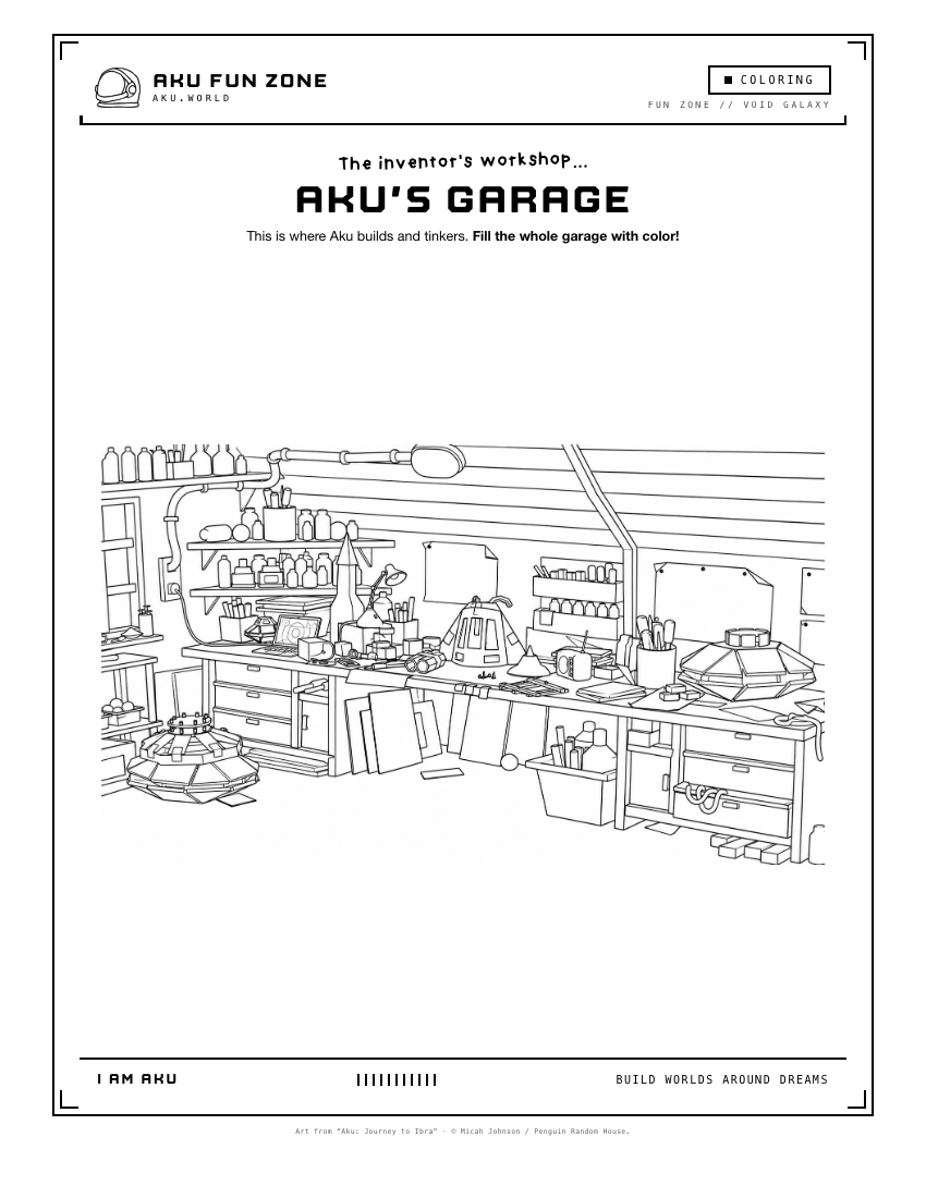 Aku's Garage, coloring page printable sheet