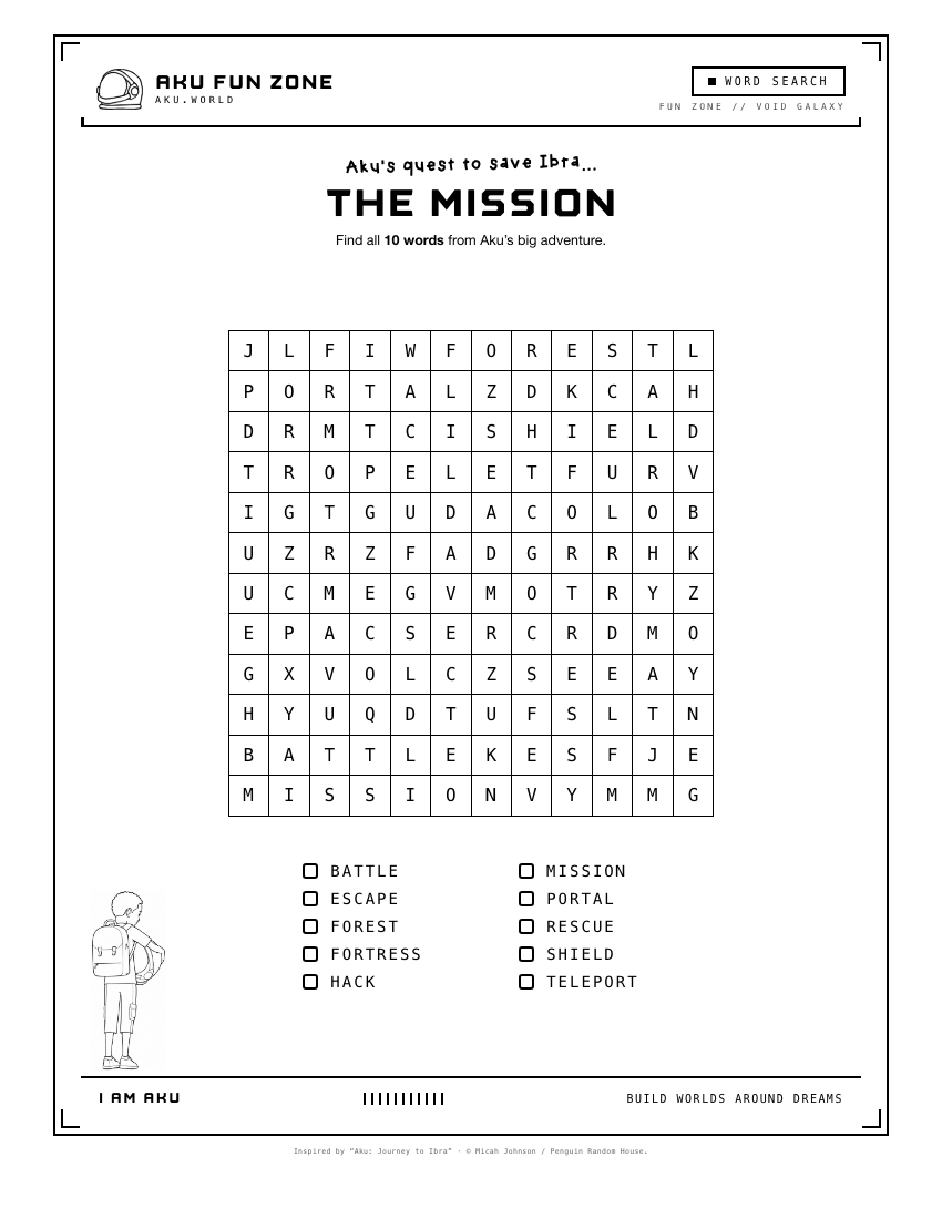 The Mission, word search printable sheet