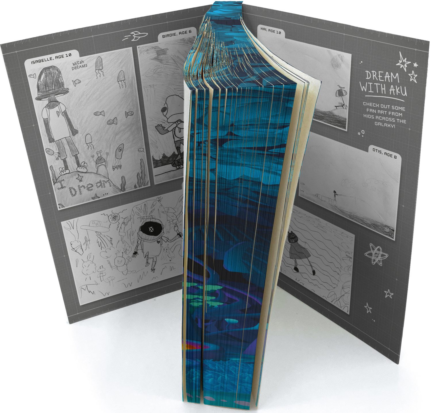 Aku: Journey to Ibra: fan-art endpapers and painted page edges